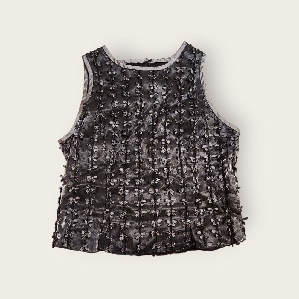 VTG Y2k Tom Baker grey sleeveless dainty coquette tank top with tiny bow details